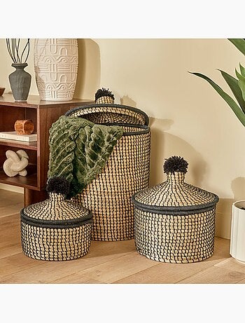 Lot de 3 paniers ronds en roseau NYERO