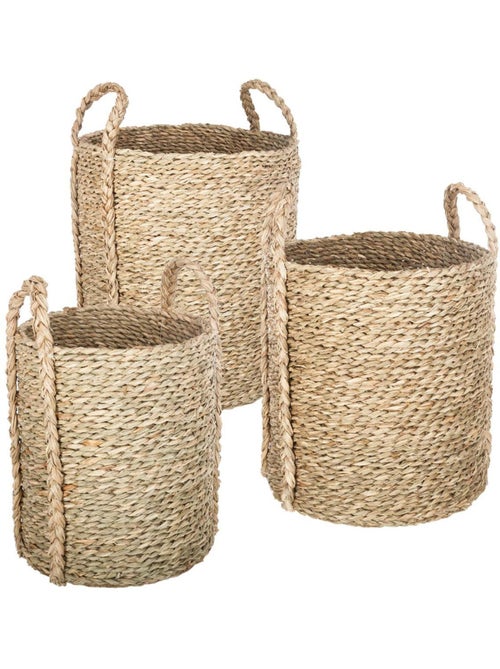 Lot de 3 paniers ronds en roseau tressé à poignées KILIAN - Kiabi Lot de 3 paniers ronds en roseau tressé à poignées KILIAN - Kiabi