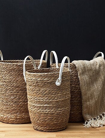 Lot de 3 paniers tressés avec 2 anses en simili