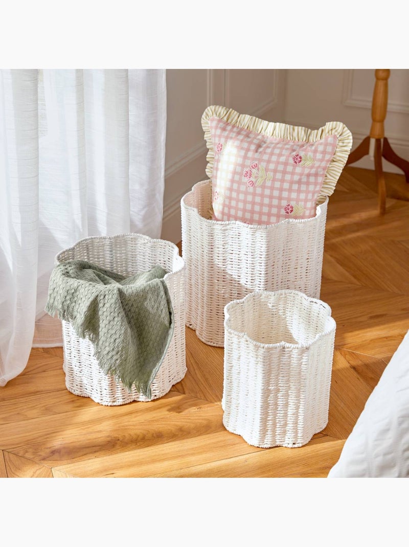Lot de 3 paniers tressés forme fleur FLEUR DE ROSE Blanc - Kiabi