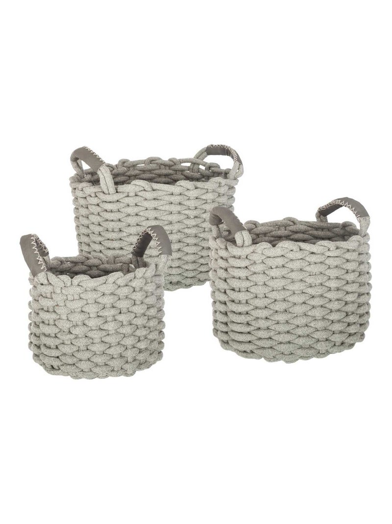 Lot de 3 paniers tricot rond gris Gris - Kiabi