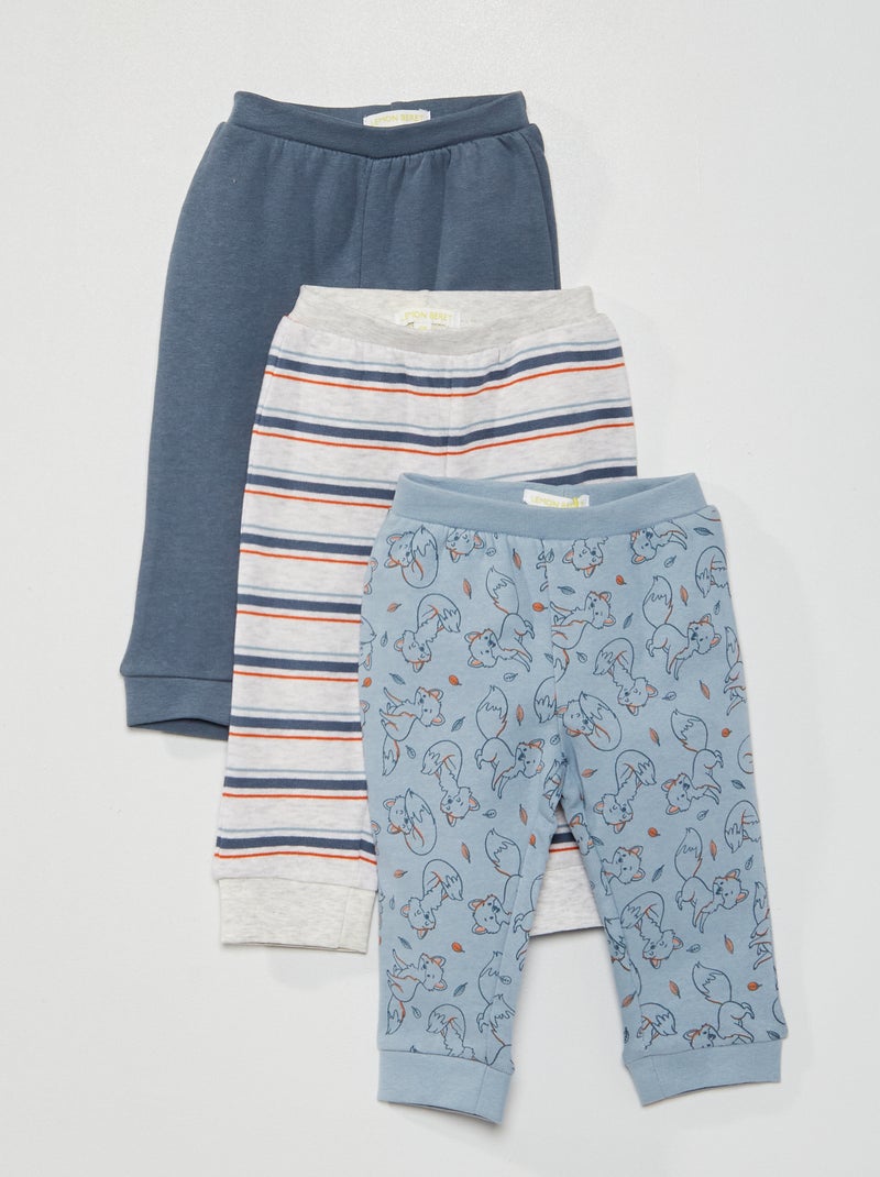 Lot de 3 pantalons en molleton bleu/gris - Kiabi