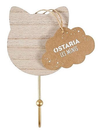 Lot de 3 patères bois chat naturel