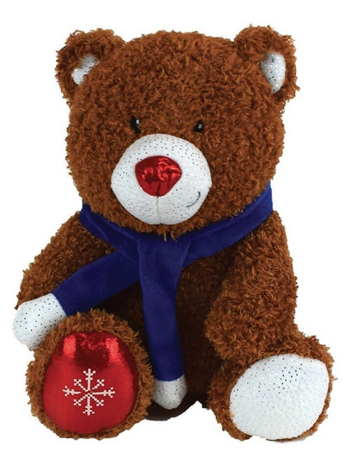 Lot de 3 Peluches de Noël Chien, Ours, et Bonhomme de neige- 20 cm - Kiabi