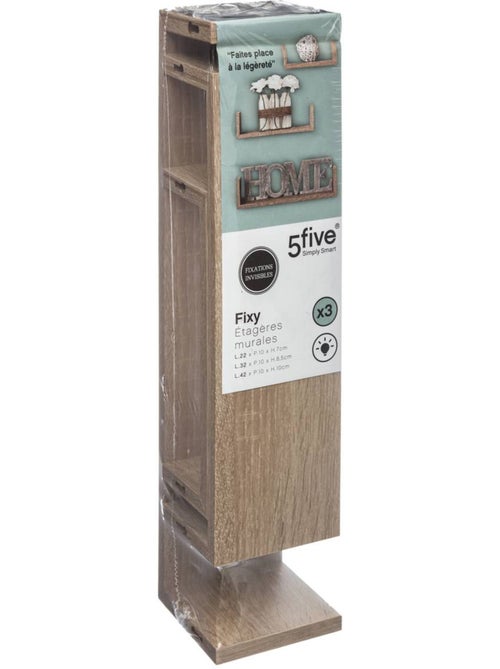 Lot de 3 petites étagères murales effet bois design flottant FIXY - Kiabi