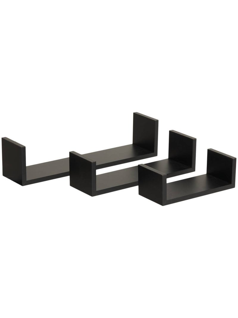 Lot de 3 petites étagères murales effet bois design flottant FIXY Noir - Kiabi