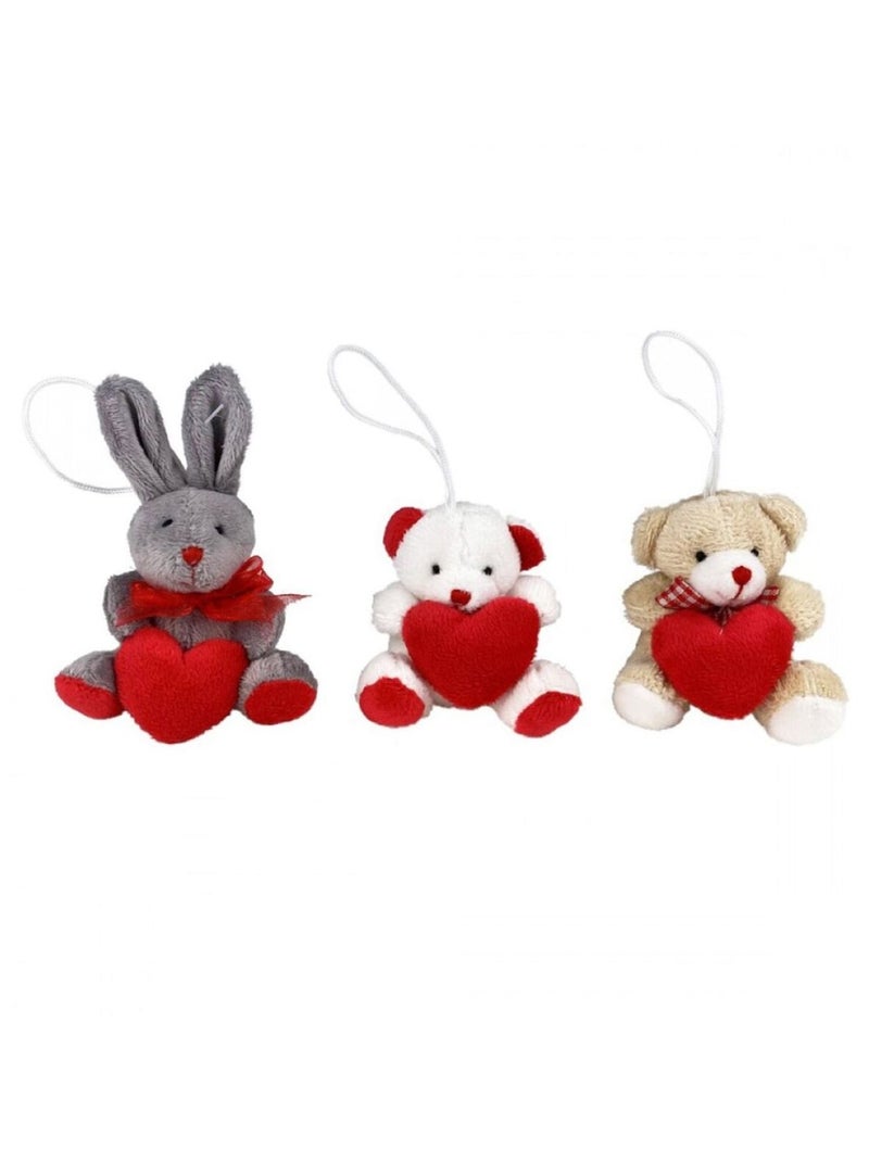 Lot de 3 petites peluches décoration de sapin ours et lapin Rouge - Kiabi