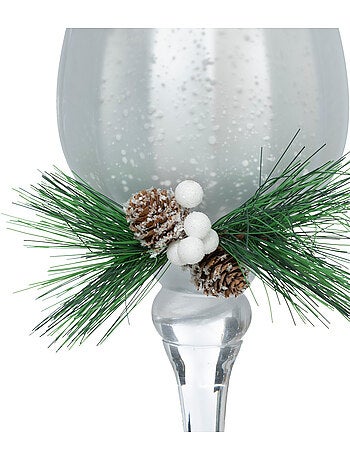 Lot de 3 photophore verre à pied H30 cm argent SIMIR