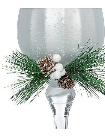 Lot de 3 photophore verre à pied h30 cm argent simir