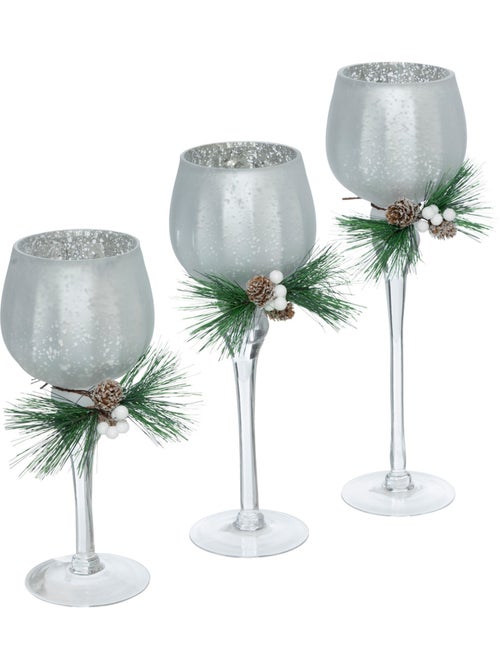 Lot de 3 photophore verre à pied H30 cm argent SIMIR - Kiabi