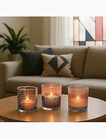 Lot de 3 photophores en verre imprimé