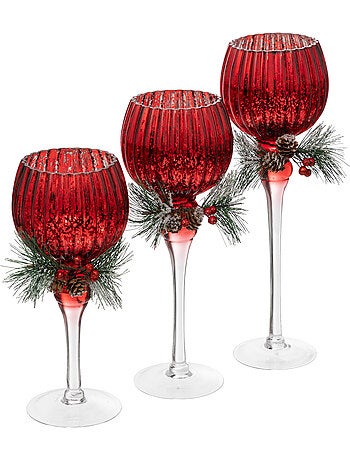 Lot de 3 photophores sur pied avec branches 40 cm simo