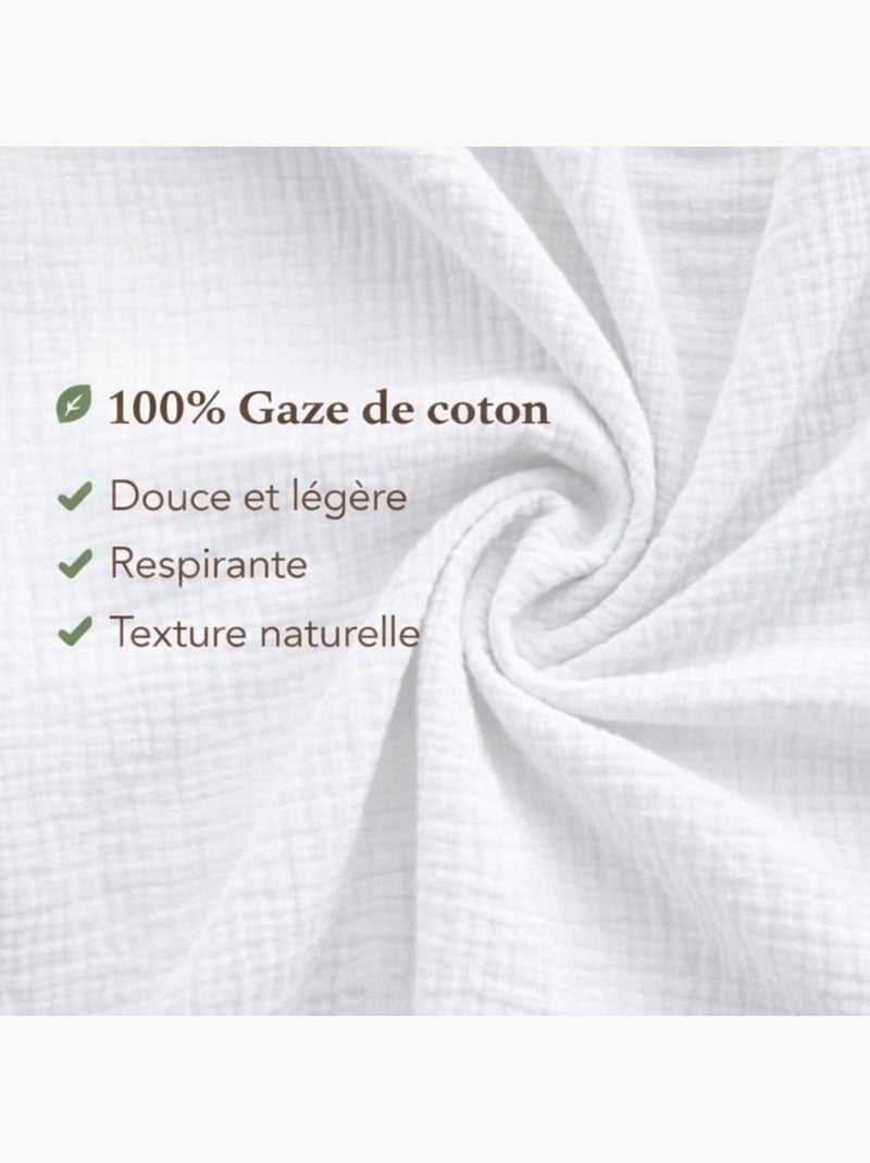 Lot de 3 pièces - Parure de lit en gaze de coton unie - L22G Blanc - Kiabi