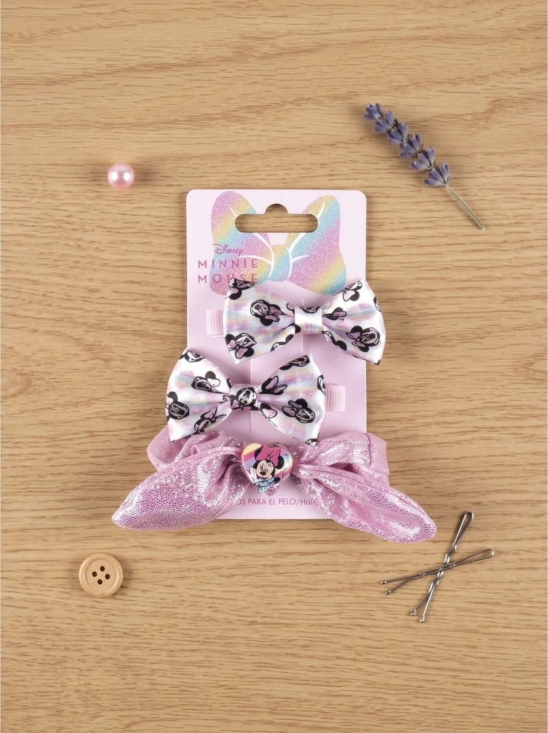 Lot de 3 pinces à cheveux nœud en résine minnie disney Rose - Kiabi