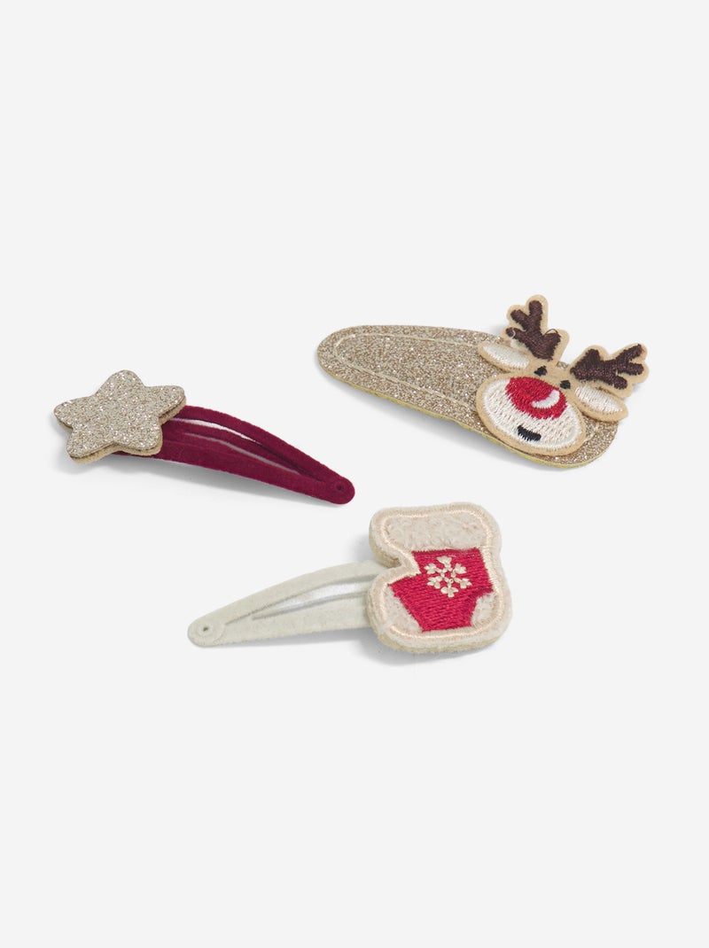 Lot de 3 pinces clic clac 'Noël' Blanc - Kiabi