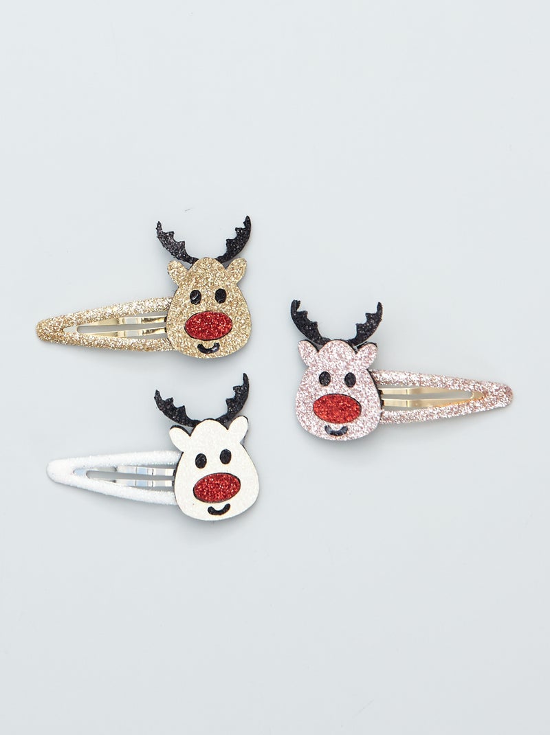 Lot de 3 pinces clic clac 'Noël' Doré - Kiabi