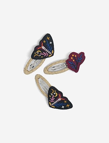 Lot de 3 pinces clic clac 'papillons et design fantaisie'