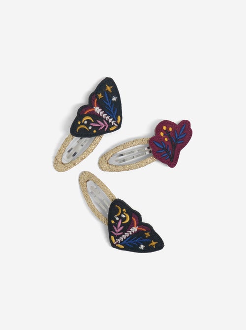 Lot de 3 pinces clic clac 'papillons et design fantaisie' - Kiabi