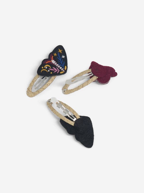 Lot de 3 pinces clic clac 'papillons et design fantaisie' - Kiabi