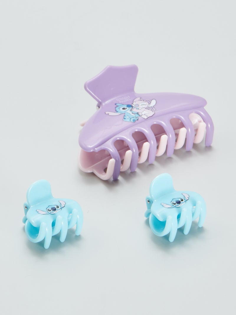 Lot de 3 pinces crabe 'Stitch' Bleu/violet - Kiabi