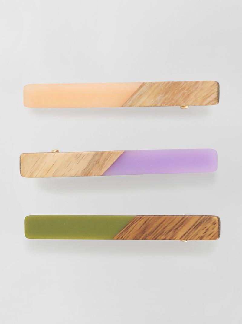 Lot de 3 pinces crocos en bois fantaisie beige - Kiabi