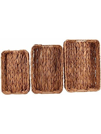 Lot de 3 plateaux rectangulaires en jacinthe d'eau