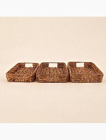 Lot de 3 plateaux rectangulaires en jacinthe d'eau