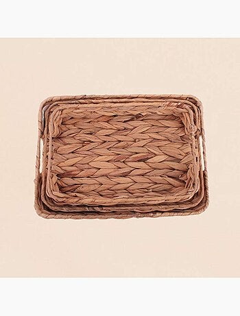 Lot de 3 plateaux rectangulaires en jacinthe d'eau