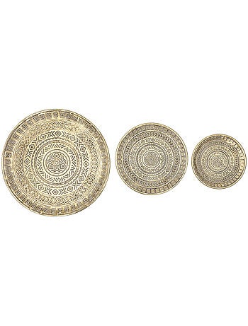 Lot de 3 plateaux ronds en acier doré SAMIR