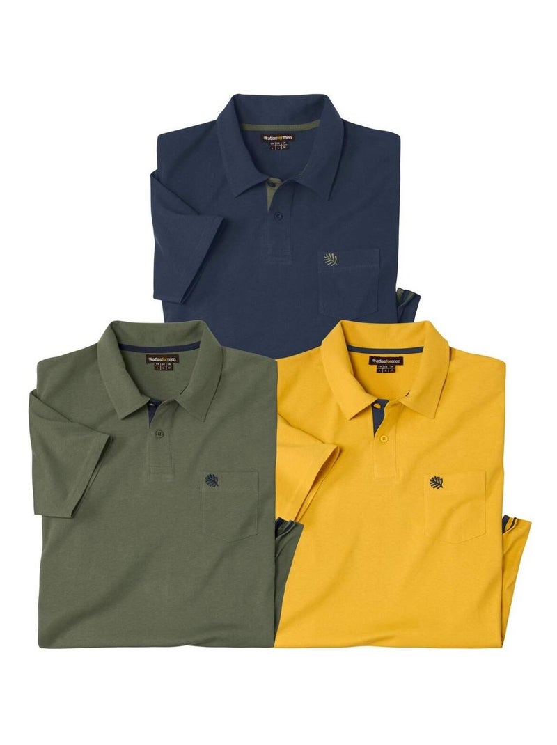 Lot de 3 Polos Coton Atlas For Men(R)   - ATLAS FOR MEN Bleu Jaune - Kiabi