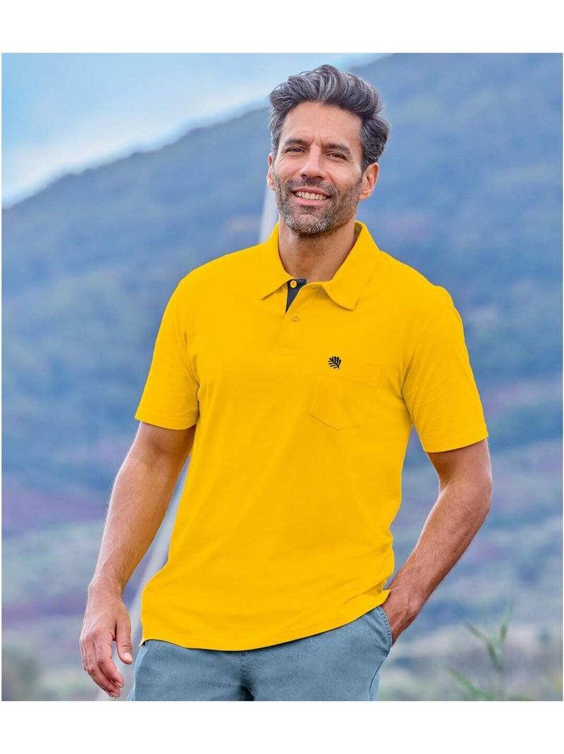 Lot de 3 Polos Coton Unis   - ATLAS FOR MEN Jaune/Bleu Marine/Rouge - Kiabi