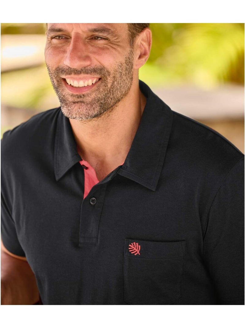 Lot de 3 Polos Coton Unis   - ATLAS FOR MEN Noir / Vert / Rouge - Kiabi