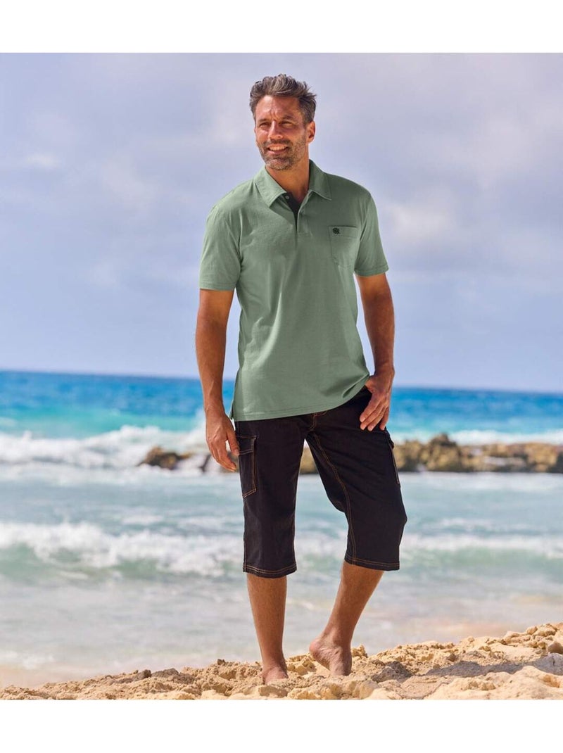 Lot de 3 Polos Coton Unis   - ATLAS FOR MEN Noir / Vert / Rouge - Kiabi