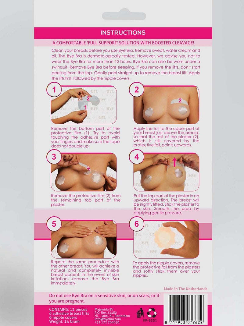 Lot de 3 remonte-seins adhésifs D-F 'Bye Bra' chair - Kiabi