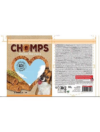 Lot de 3 rouleaux de poulet pour chien sans gluten 90 g