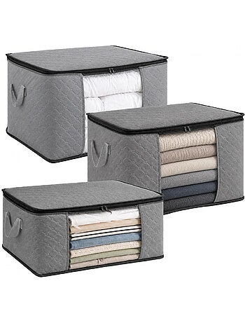 Lot de 3 sacs de rangement pliable pour vêtements, linge de maison avec poignées - vivezen