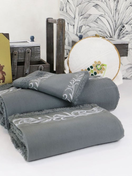 Lot de 3 serviettes coton éponge avec bande en toile aida PANAMA - Kiabi