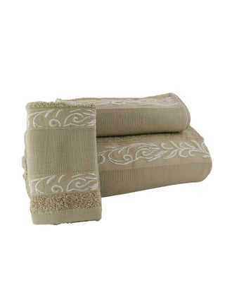 Lot de 3 serviettes coton éponge avec bande en toile aida PANAMA