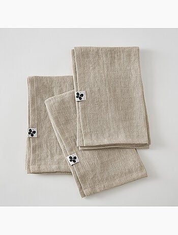 Lot de 3 Serviettes – Lin Lavé Français – Soline Caramel