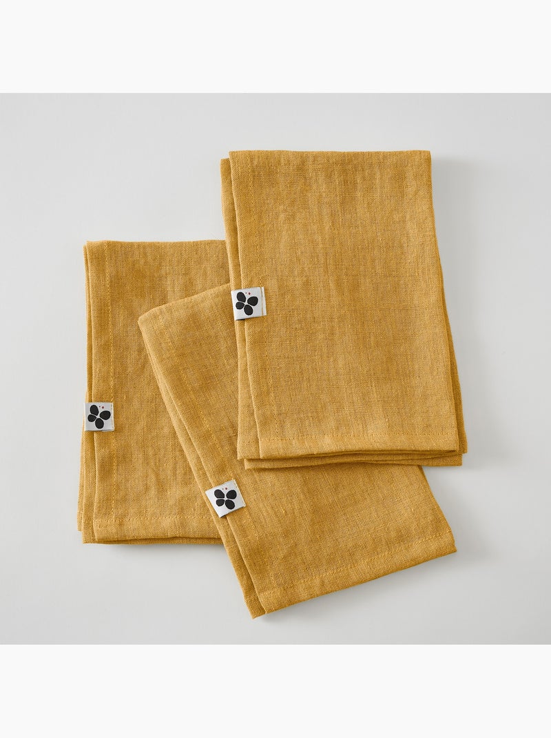 Lot de 3 Serviettes de table  – Lin Lavé Français – Soline Jaune - Kiabi
