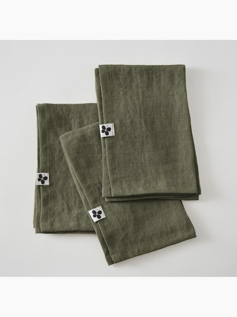 Lot de 3 Serviettes de table  – Lin Lavé Français – Soline Kaki - Kiabi