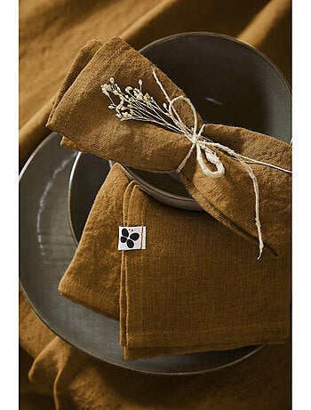 Lot de 3 Serviettes – Lin Lavé Français – Soline Caramel