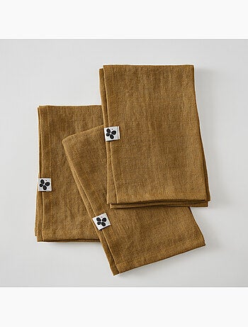 Lot de 3 Serviettes – Lin Lavé Français – Soline Caramel