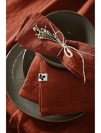 Lot de 3 Serviettes – Lin Lavé Français – Soline Caramel