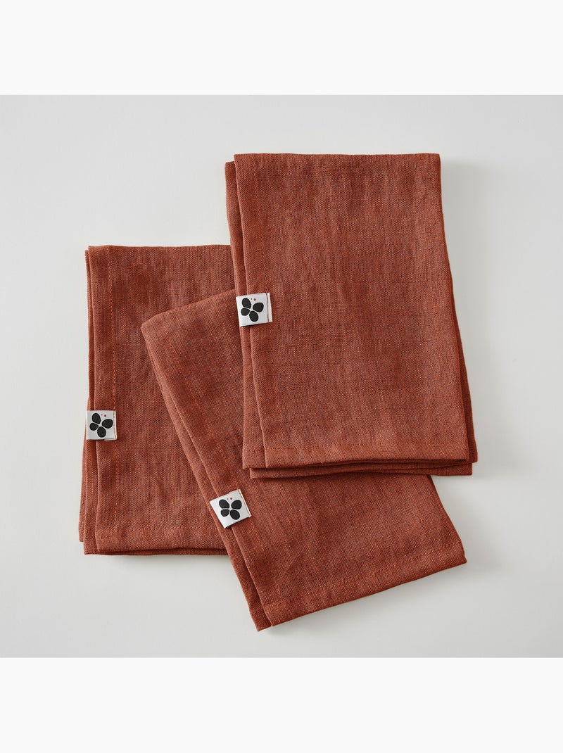 Lot de 3 Serviettes de table  – Lin Lavé Français – Soline Orange - Kiabi