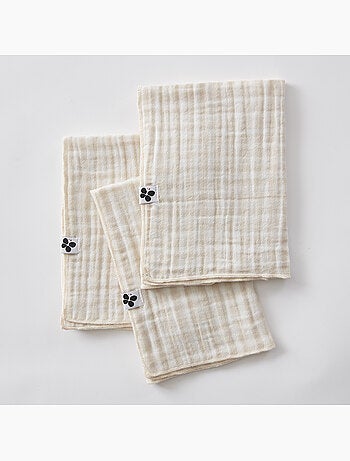 Lot de 3 serviettes de tables - Gaze de coton tissée - Carreaux vichy - Vickie