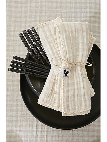 Lot de 3 serviettes de tables - Gaze de coton tissée - Carreaux vichy - Vickie