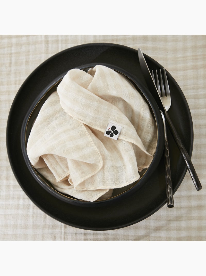 Lot de 3 serviettes de tables - Gaze de coton tissée - Carreaux vichy - Vickie Beige - Kiabi