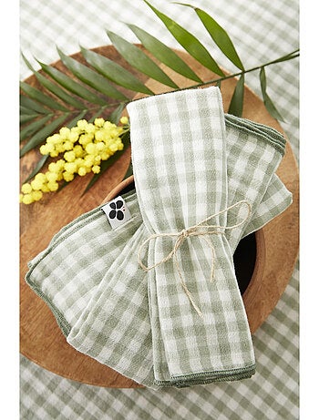 Lot de 3 serviettes de tables - Gaze de coton tissée - Carreaux vichy - Vickie