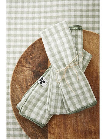 Lot de 3 serviettes de tables - Gaze de coton tissée - Carreaux vichy - Vickie